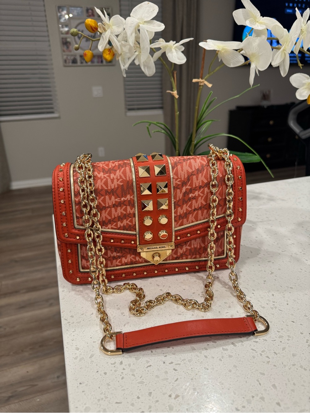 Brand new Michael Kors Red Studded Chain Shoulder Bag